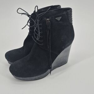 DIESEL Women's Black Suede Stylish Platform Wedge Ankle Boots Size EU 41/ US 10